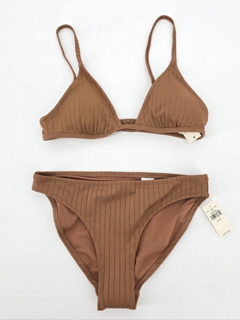 Aerie Brown Ribbed Trialngle Bikini,  Sz XS